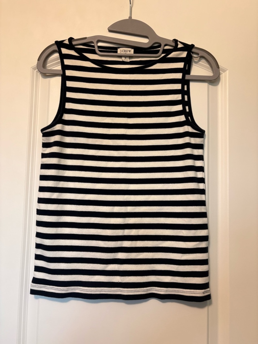 J. Crew Navy and White Striped Boatneck Sleveless Tank NWOT Sz  M